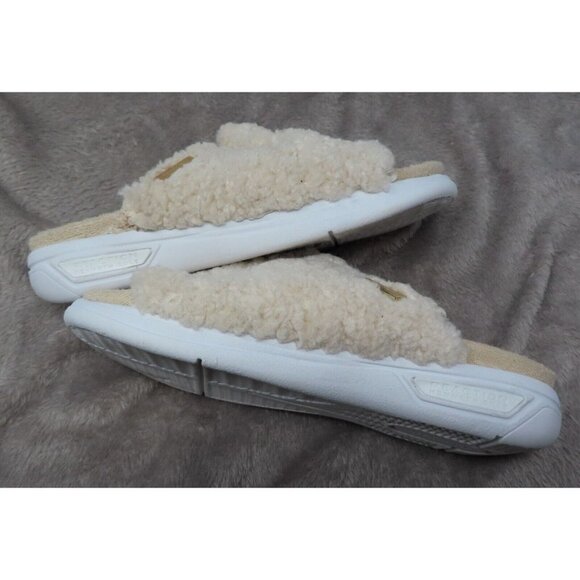 Kenneth Cole Reaction Women 5 Cream Slippers Four Cozy Slide Soft Plush Open Toe - Picture 6 of 11